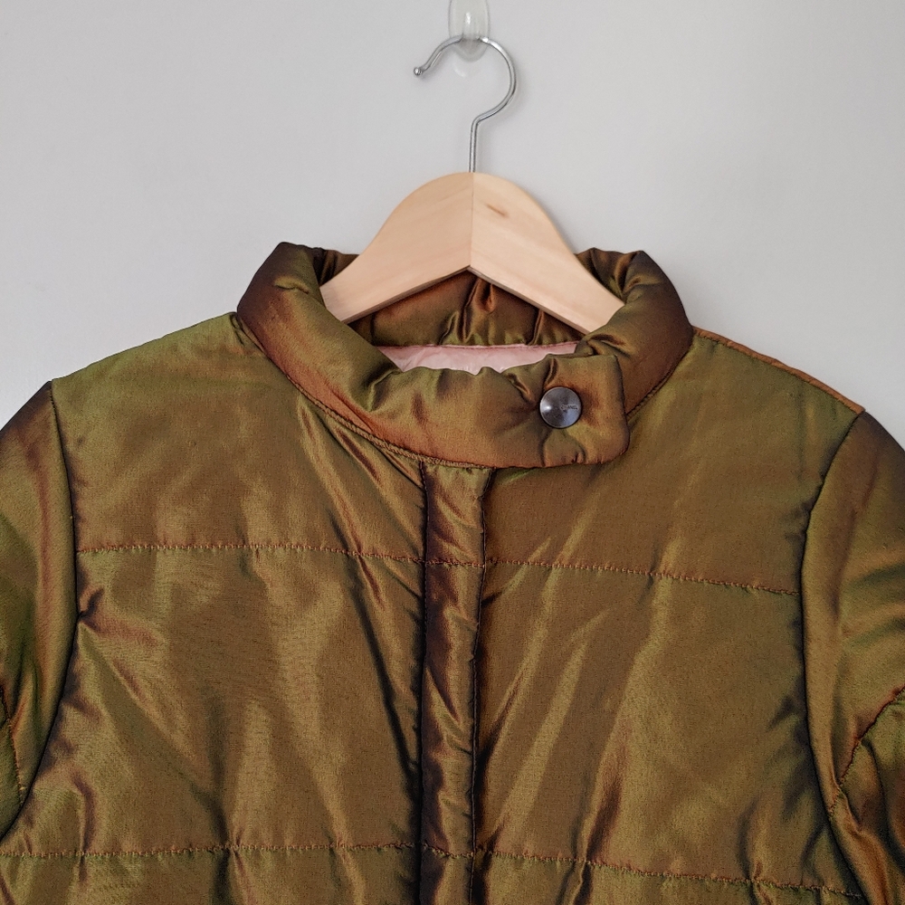 CHANEL Vintage Iridescent Silk Puffer Jacket Metallic Green FR 36 - Picture 6 of 16